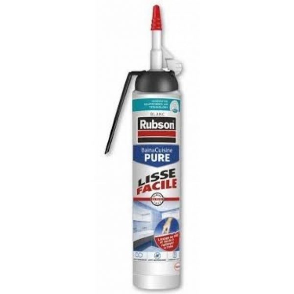 Mastic Blanc Bain et Cuisine Pure Lisse Facile + Pistolet 200ml - RUBSON - - Mr.Bricolage Martinique