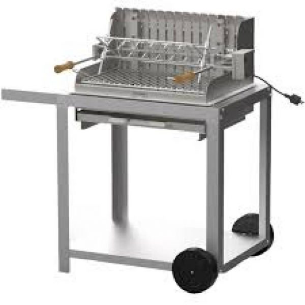 Barbecue charbon Mendy inox marin + chariot inox + tournebroche - - Mr.Bricolage Martinique