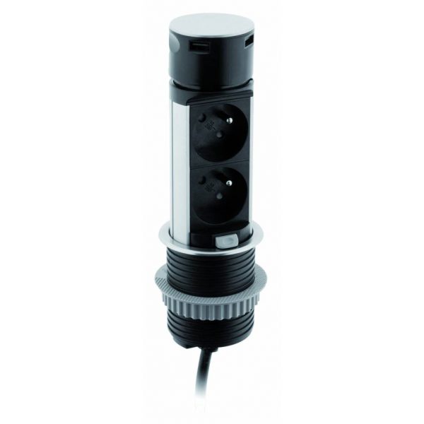 Bloc escamotable Ø60mm 2 prises 16A + 2 USB - - Mr.Bricolage Martinique