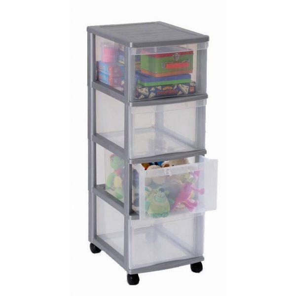 Tour de rangement Optimo 4 tiroirs argent - - Mr.Bricolage Martinique