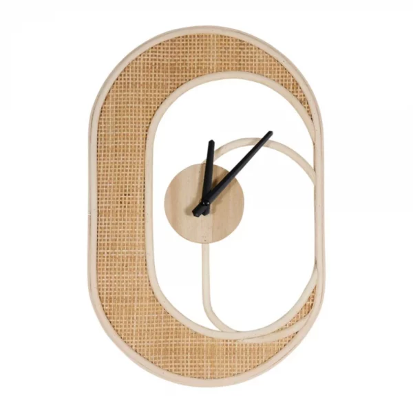 Horloge rotin bois Luna Beige Noire Ø40cm - - Mr.Bricolage Martinique